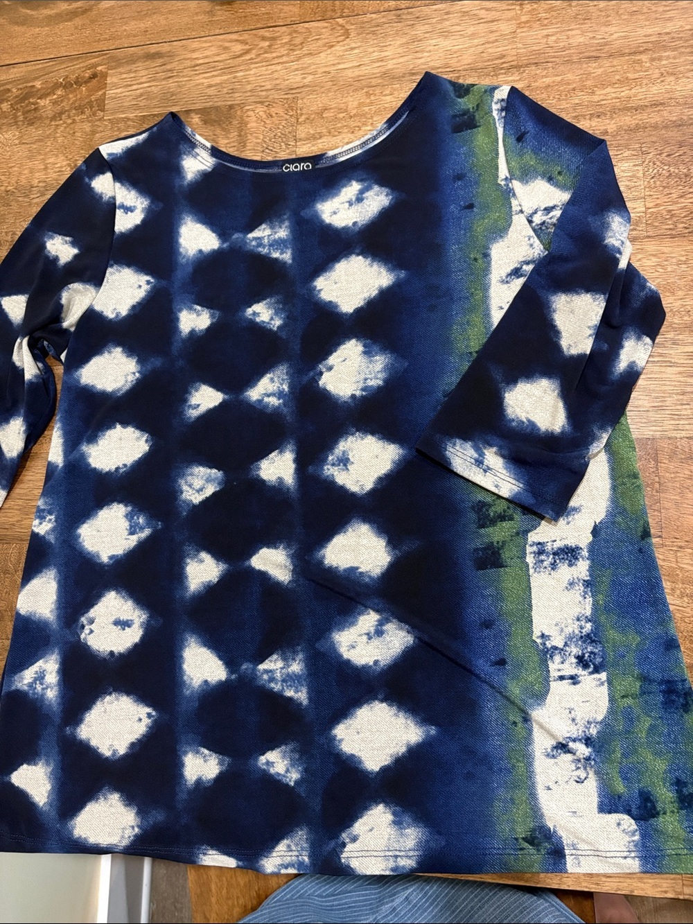 Clara Sun Woo Tie Dye Design Blouse Blue Green Size Medium
